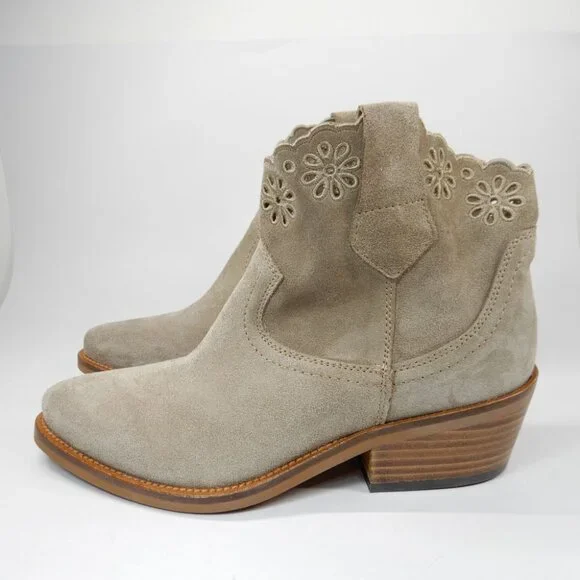 PENELOPE CHILVERS Calie Broderie Suede Cowboy Boots Bootie 36 5 Sand NEW $375 - Picture 3 of 14